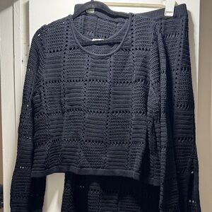 Black Crochet Long Sleeve Top & Skirt